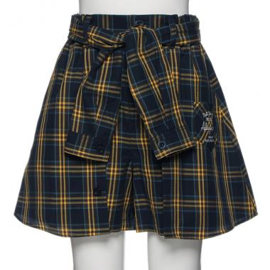チェックシャツ巻き風キュロット