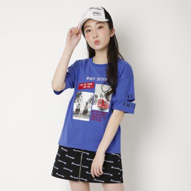 袖切り替え転写プリントTシャツ