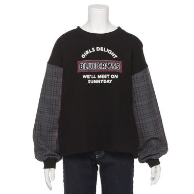 袖チェックTシャツ