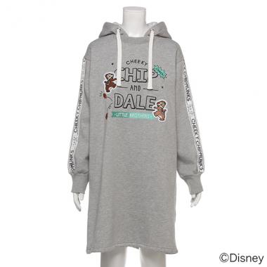 【DISNEY】 裏起毛 ロゴラインパーカーワンピース