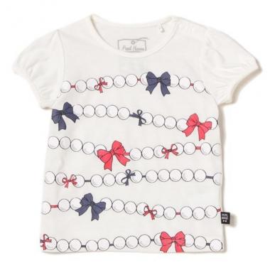リボンパールプリント入りTシャツ