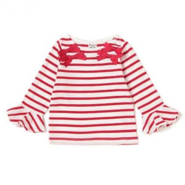 リボンつき袖フリルボーダーTシャツ