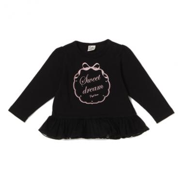 裾チュールリボンプリントTシャツ