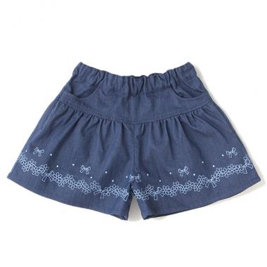 花リボンプリントデニムキュロット