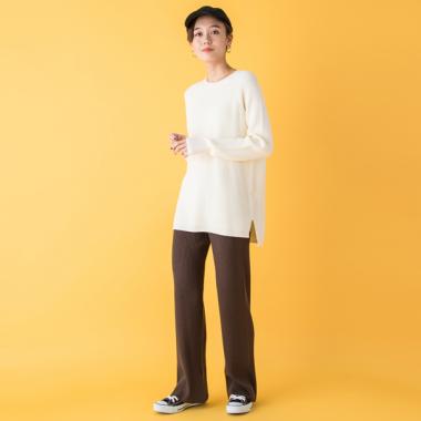 裾スリットワッフルニット