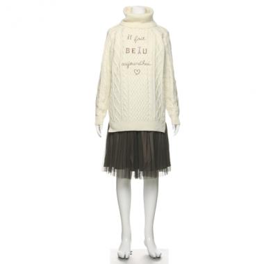 ケーブル編みニット×チュール切り替えワンピースセット