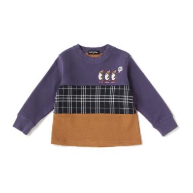アニマル刺しゅうチェック切り替えTシャツ