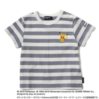 ポケモン ピカチュウデザイン刺しゅうボーダーTシャツ