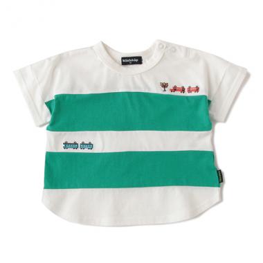 電車刺しゅうボーダー風切替Tシャツ