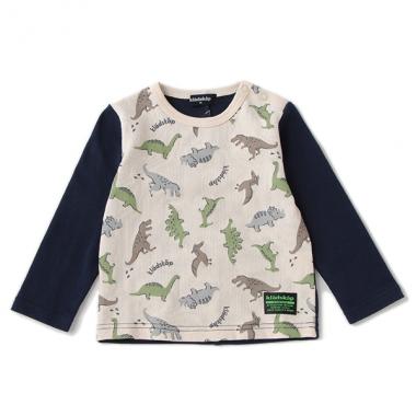 袖切り替え恐竜柄Tシャツ