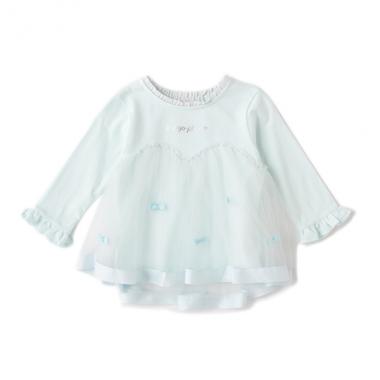 リボンつき切り替えチュールTシャツ