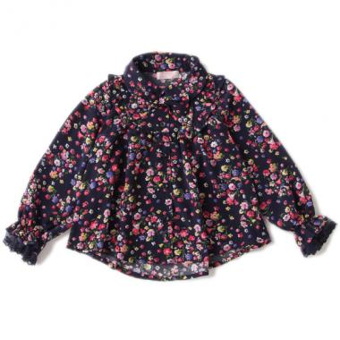 リボンつき花柄シフォンブラウス