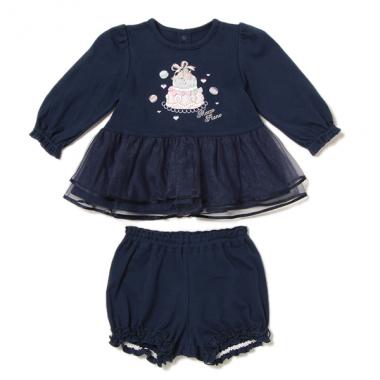 ケーキアップリケ裾チュールTシャツ×フリルつきブルマセット
