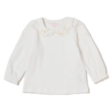 リボン衿つきコットンTシャツ