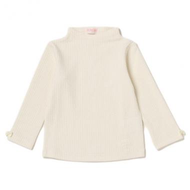 裾リボンストレッチリブハイネックTシャツ