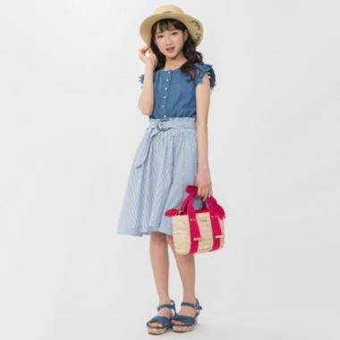 肩リボンシャツドッキングワンピース