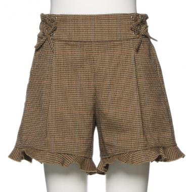 裾フリルチェック柄ショートパンツ
