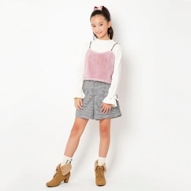 フェイクファービスチェつきシャツレイヤードテレコTシャツ