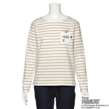 PEANUTSコラボ スヌーピー刺しゅうボーダーTシャツ