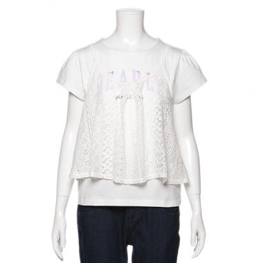 カレッジロゴTシャツ×レースキャミソールセット