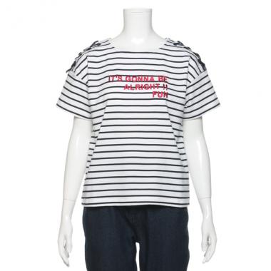 肩レースアップボーダーTシャツ