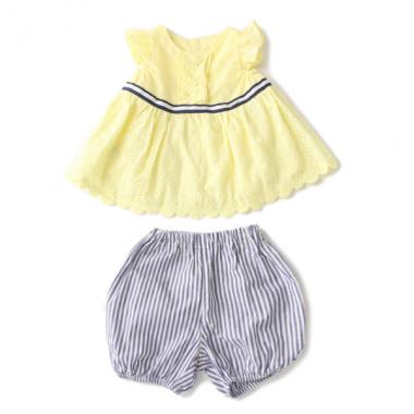 綿レースチュニック×ストライプパンツセット
