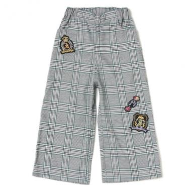 エンブレム風ワッペンチェックワイドパンツ
