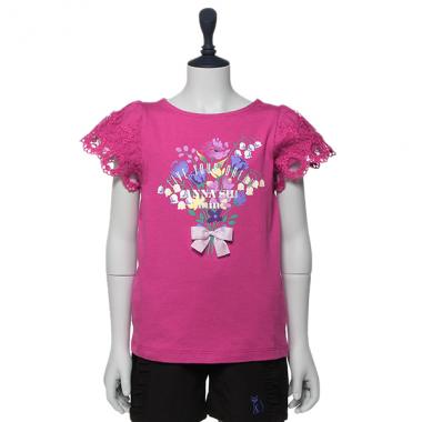 レース袖ブーケTシャツ