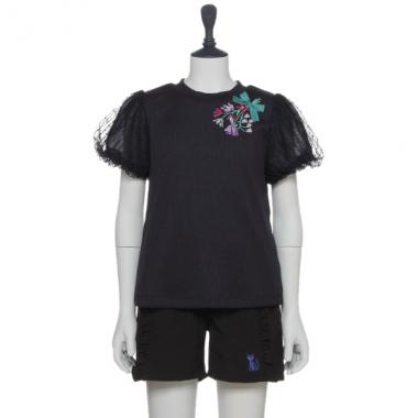刺しゅう入りチュールテレコTシャツ