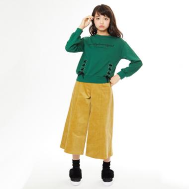 ストレッチコール天サスペンダーつきガウチョパンツ