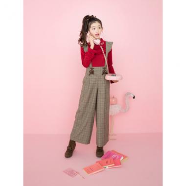 サスつきレースアップチェック柄ワイドパンツ