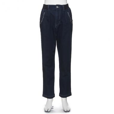 ロゴ刺しゅう入りウエストリブロングパンツ