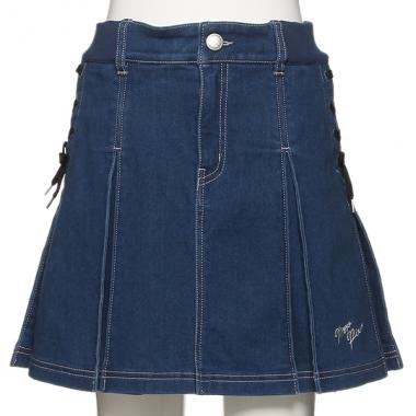 サイドレースアッププリーツデニム裏起毛スカパン