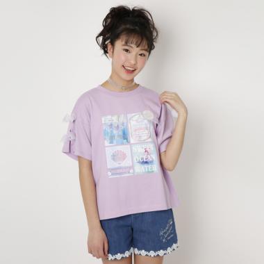 チョーカーつきシェル転写プリントTシャツ