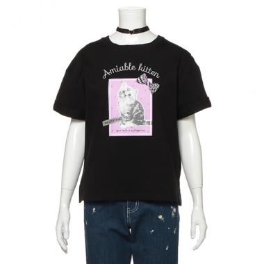 レースチョーカーつきネコプリントTシャツ
