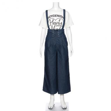 サスペンダーつきレースアップデニムワイドパンツ
