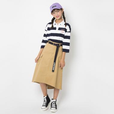 ベルトつきツイルフレアミディスカート