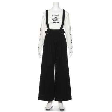 サスペンダーつきサイドベルトツイルワイドパンツ