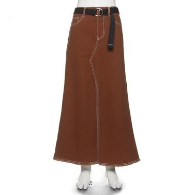ベルトつきスリットツイルロングスカート