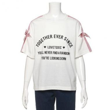肩ストライプリボンTシャツ