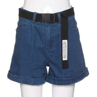 ロゴベルトつきデニムショートパンツ