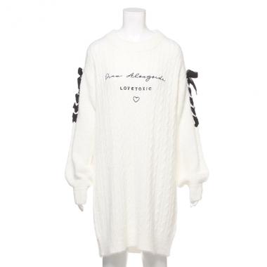 ウォッシャブル 袖レースアップモヘアワンピース