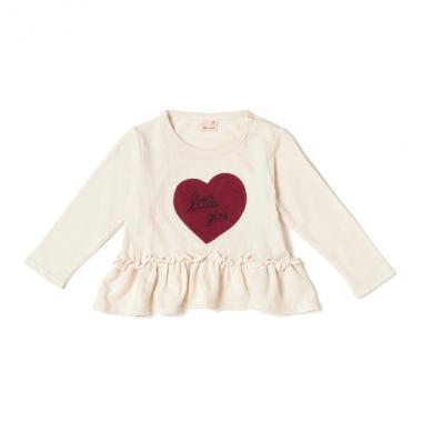 ハートアップリケつき裾フリル裏毛Tシャツ