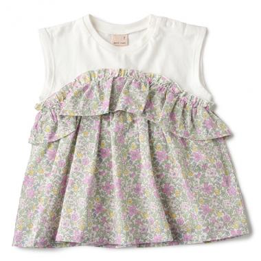 小花柄切り替えチュニックTシャツ