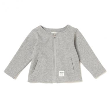 後ろロゴ入りノーカラー裏毛ジップカーディガン
